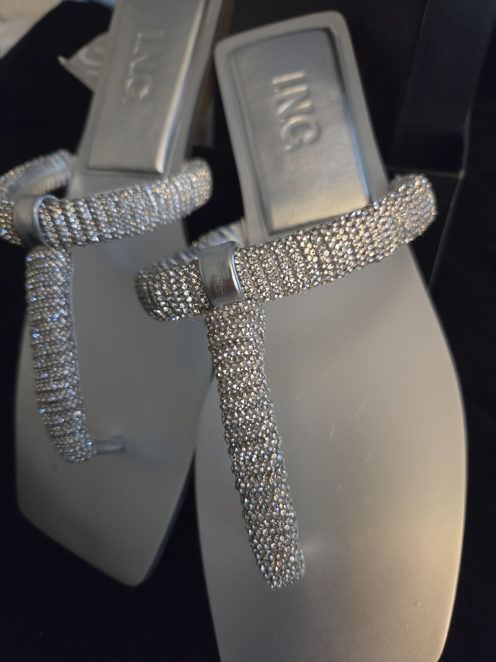 INC International Concepts Silver Rhinestone Flat Sandals - Picture 4 of 9